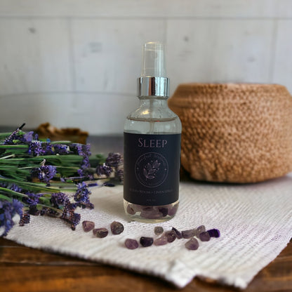 Sleep Aromatherapy Essential Oil and Amethyst Infused Body / Linen Spray with Lavender, Vanilla, Sandalwood Oils