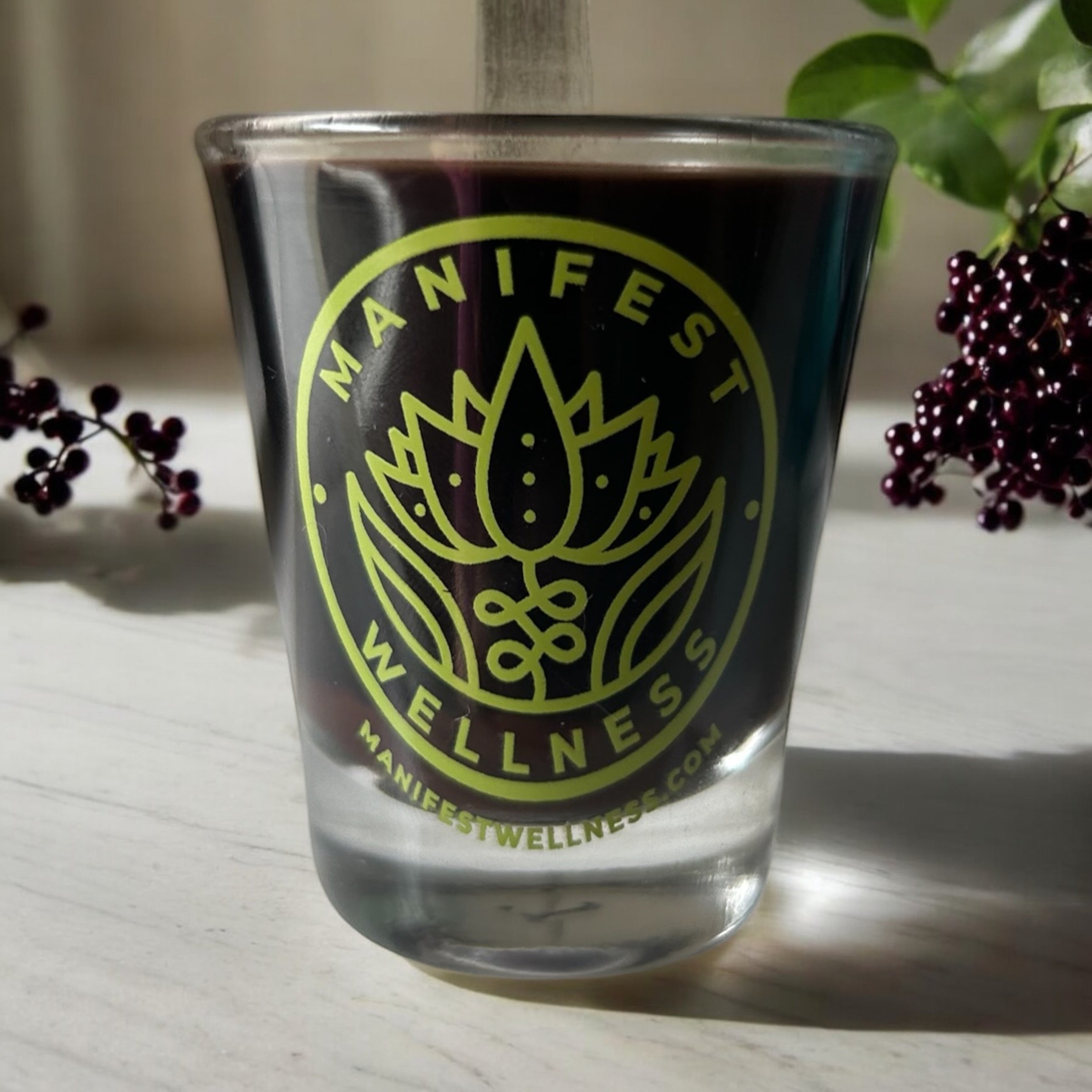 Manifest Wellness Shot Glass with Measurments