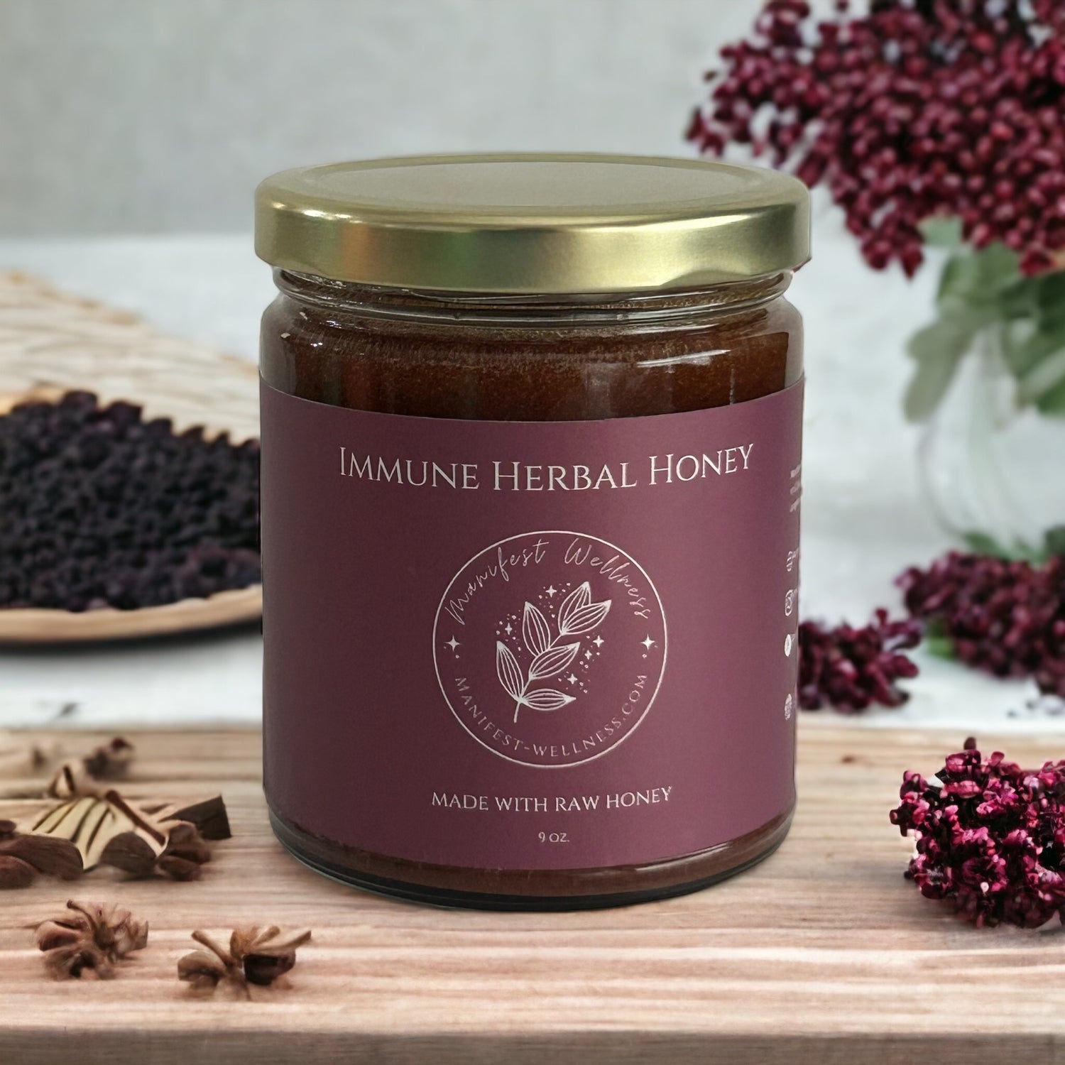 Immune Support Herbal Honey Electuary with Organic Elderberry, Ceylon Cinnamon, Ginger and Cloves