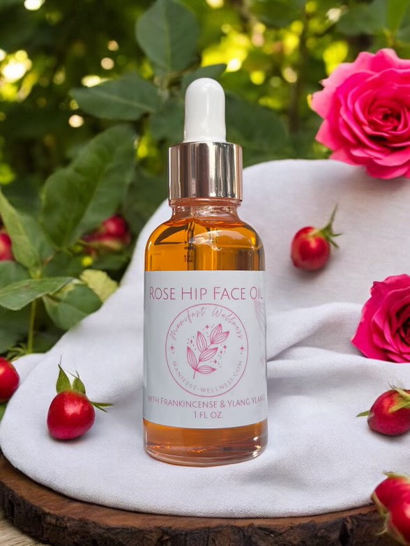 Rose Hip Face Oil with Organic Ingredients, Frankincense and Ylang Ylang