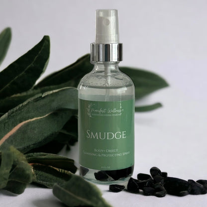 Smudge Spray Essential Oil + Gemstone Body/Room/Linen Spray with Sage, Frankincense and Palo Santo